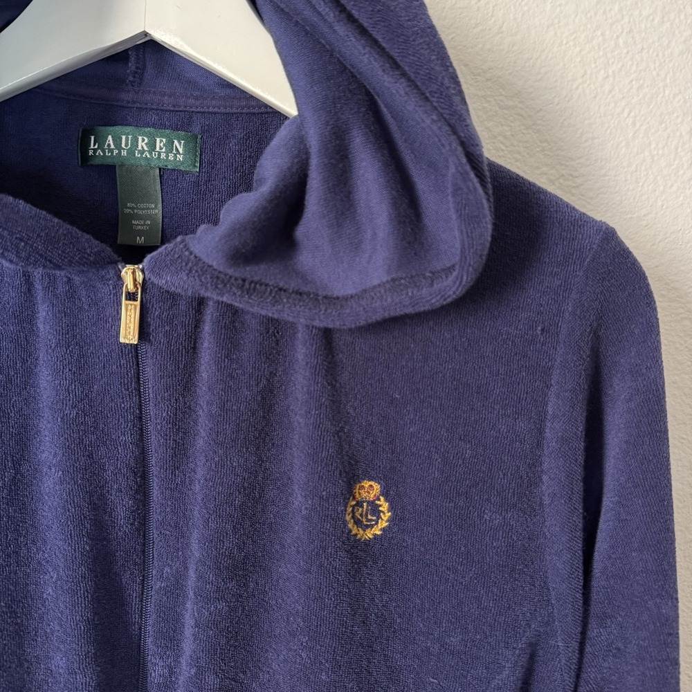 Ralph Lauren Sweatshirt Hoodie Crest Womens Size M Zip Terry Embroidered Logo